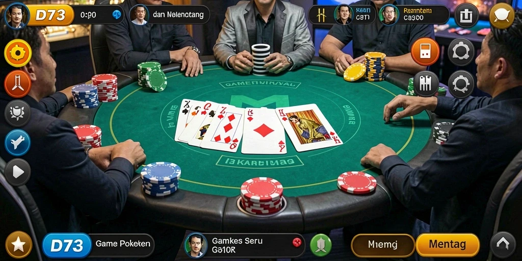 Tampilan gameplay D73 yang menarik di tengah permainan Poker.
