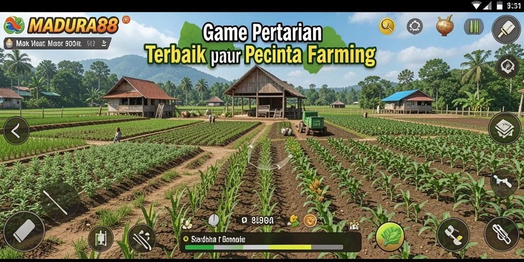 Tampilan gameplay <strong>MADURA88</strong> yang menampilkan aktivitas bertani yang seru.