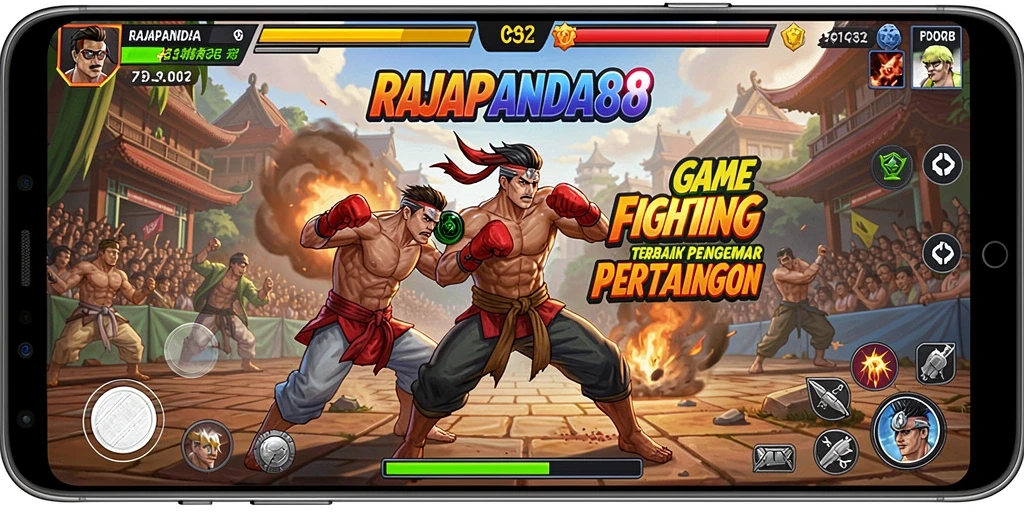 Screenshot gameplay RAJAPANDA88 menampilkan pertarungan yang intens.